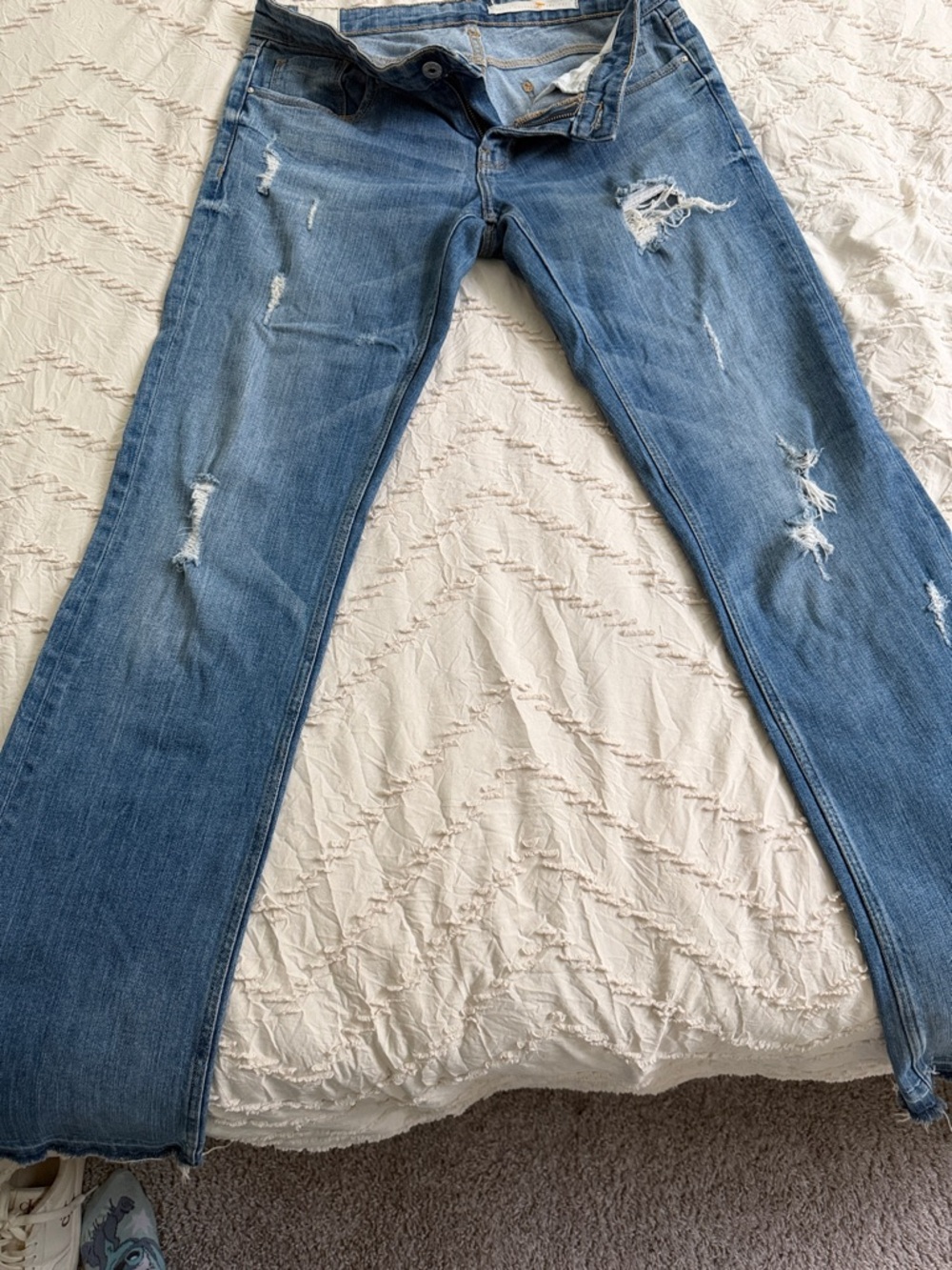 Zara Light Blue Distressed Wide-Leg Jeans